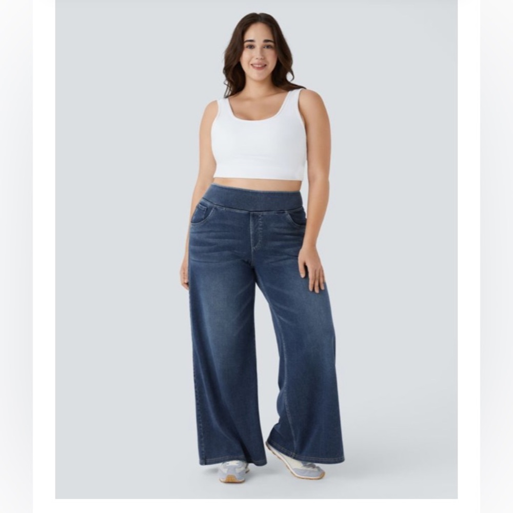 HALARA Flex™ High Waisted Pockets Baggy Wide Leg Washed Casual Plus Size